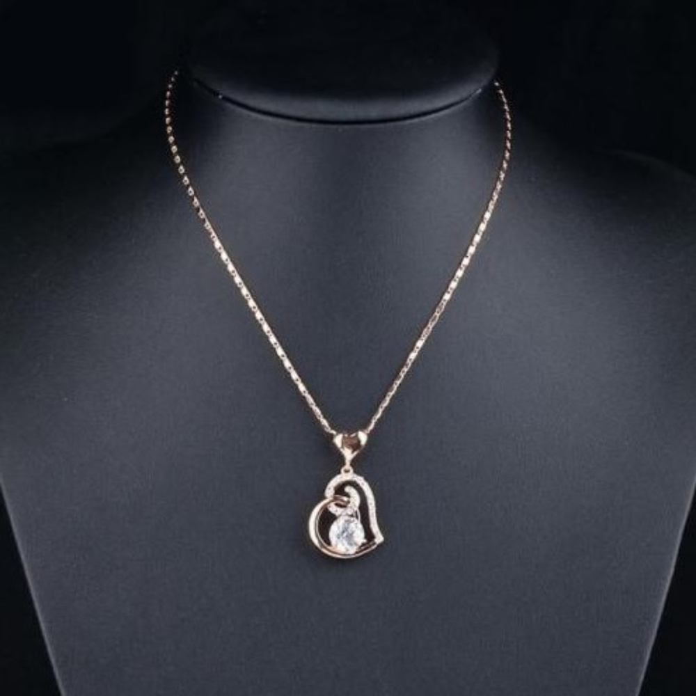 💲Sale 3/$15 - Rose Gold Plated Necklace with Heart Pendant W/ Austrian Crystals - Picture 2 of 4